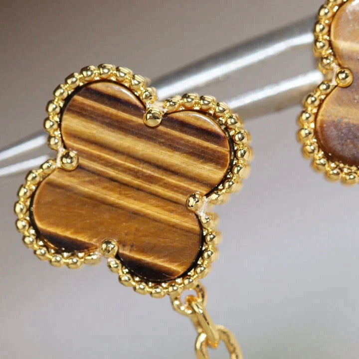 VCA CLOVER 2 MOTIF TIGER EYE CARNELIAN EARRINGS