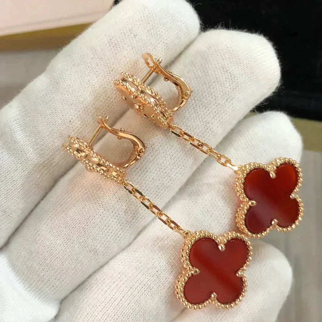 VCA CLOVER 2 MOTIF LASER CARNELIAN EARRINGS