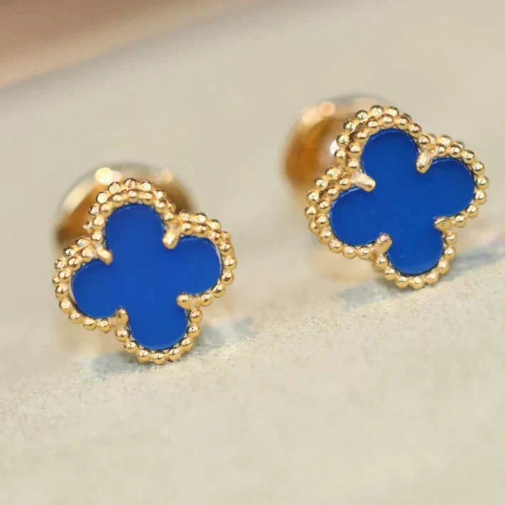 VCA CLOVER MINI 9.5MM BLUE AGATE EARRINGS