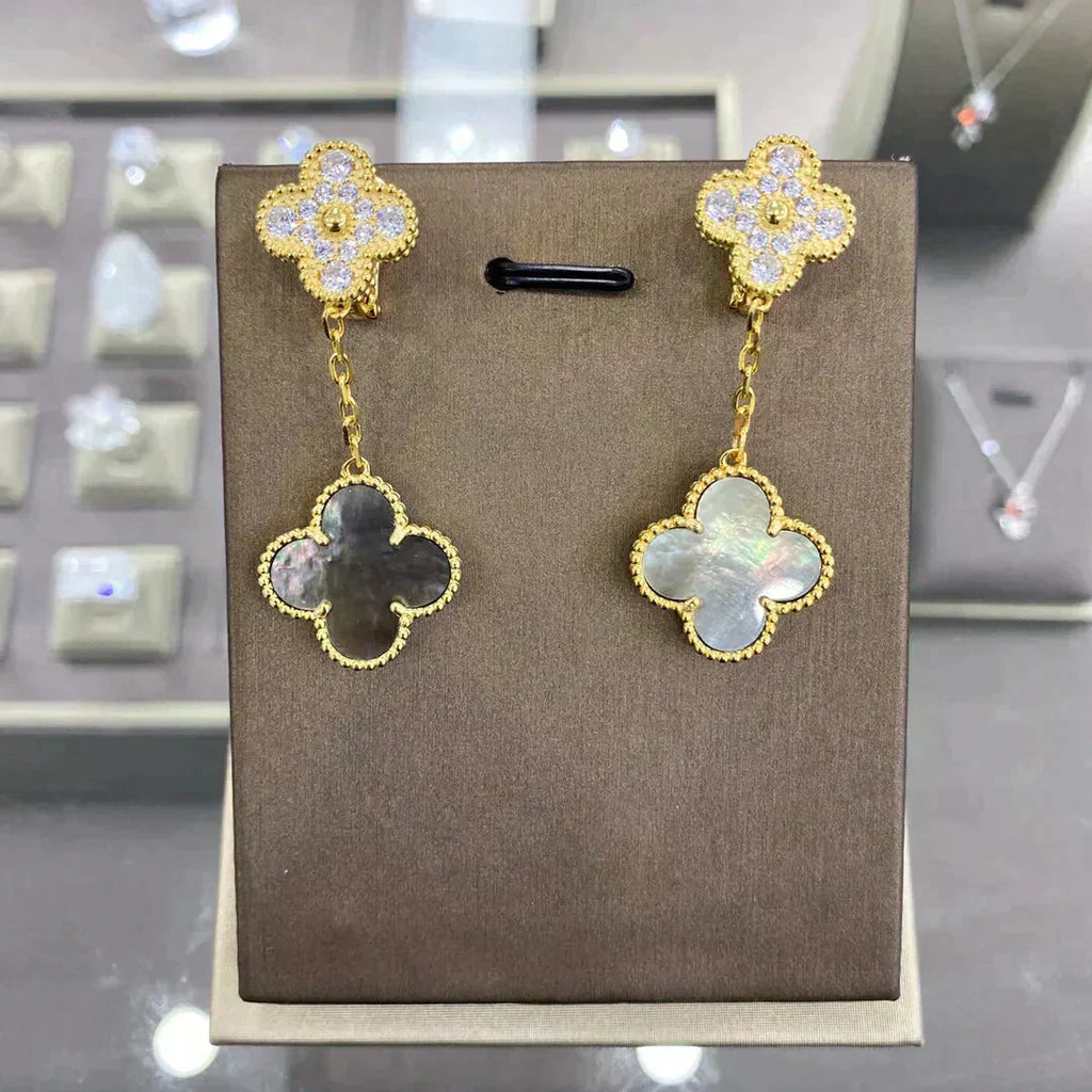VCA CLOVER 2 MOTIFS DIAMOND EARRINGS (MULTIPLE CHOICES莽麓