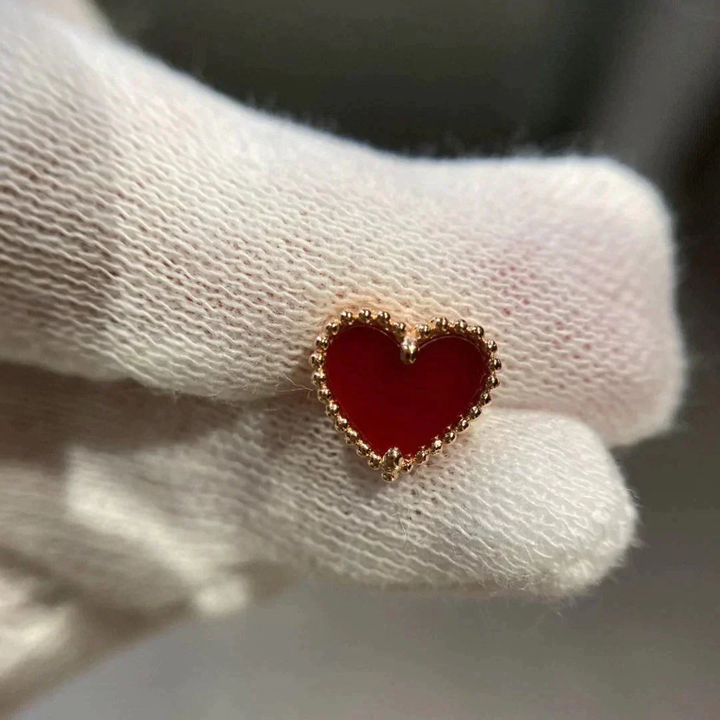 VCA HEART CARNELIAN STUD EARRINGS