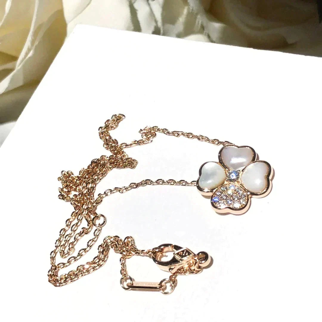 VCA CLOVER MOP DIAMOND ROSE GOLD NECKLACE