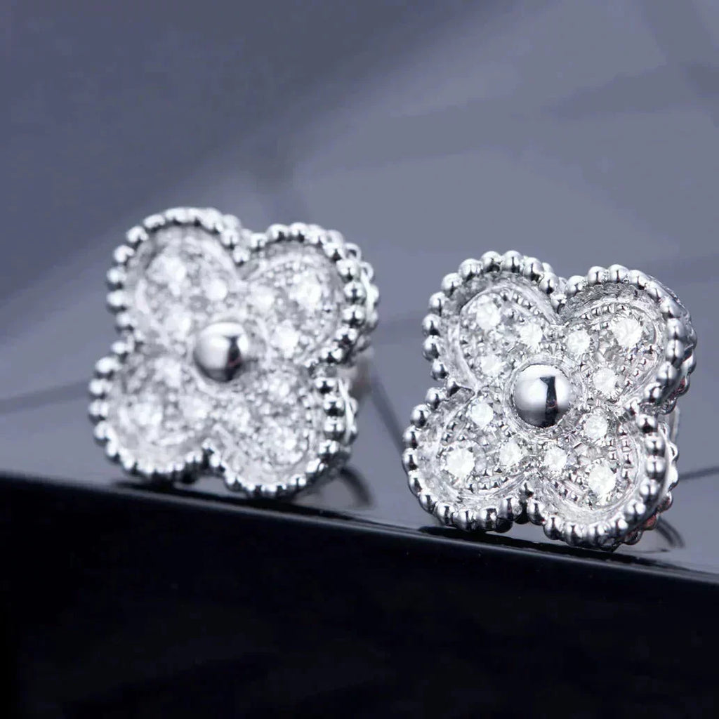 VCA CLOVER 1 MOTIFS DIAMOND STUD EARRINGS SILVER