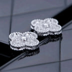 VCA CLOVER 1 MOTIFS DIAMOND STUD EARRINGS SILVER