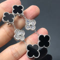 VCA CLOVER 3 MOTIF DIAMOND ONYX SILVER EARRINGS
