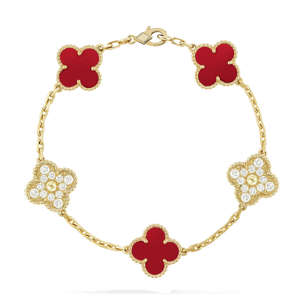 VCA CLOVER 5 MOTIF RED CORNELIAN BRACELET COLLECTION