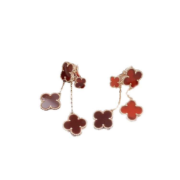 VCA CLOVER EARRINGS CARNELIAN 4 MOTIFS PINK GOLD